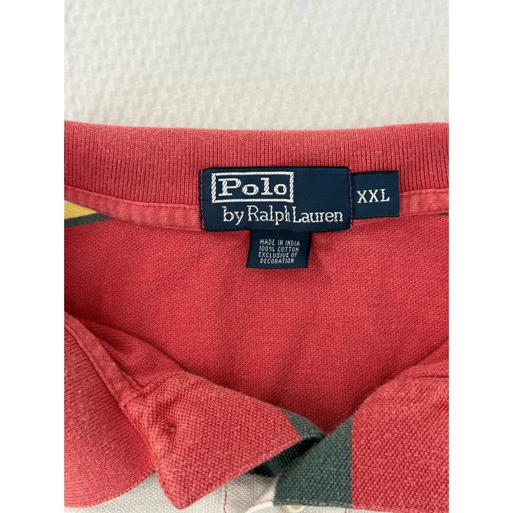 Polo Ralph Lauren Mens XXL Red Multi Color Striped Cotton Mesh Polo Shirt‎